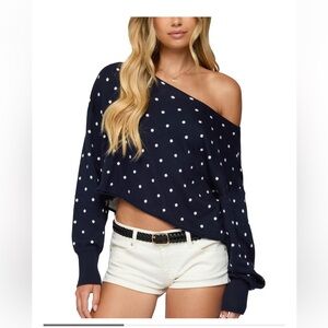 Edikted navy polkadot sweater size small soft lightweight NEW NWT